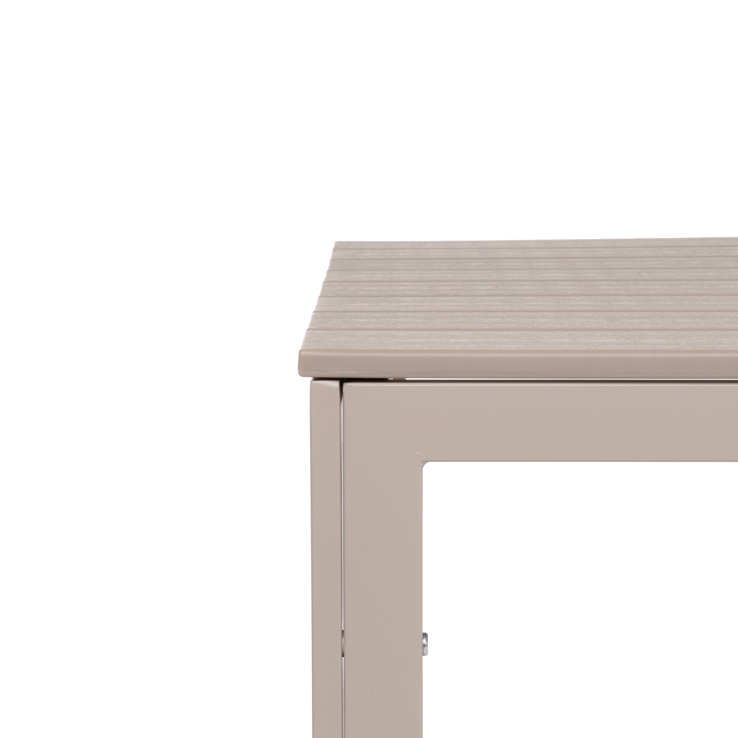 VESTIAMO CASA GIARDINO - Tavolo da giardino in acciaio Beige con Doghe Effetto Legno Tortora - h74x78x78 cm